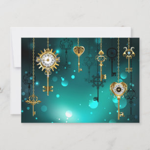 Antiek Skeleton Keys op groene achtergrond Save The Date