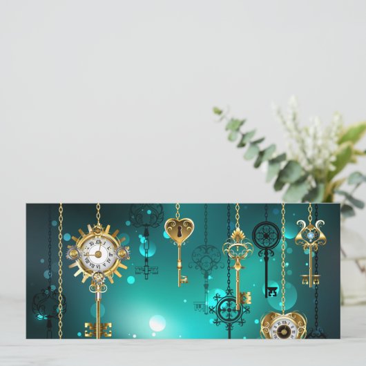 Antiek Skeleton Keys op groene achtergrond Save The Date (Staand voorkant)