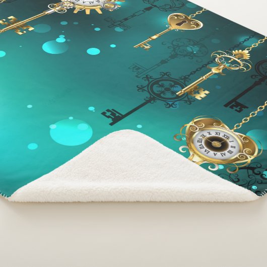 Antiek Skeleton Keys op groene achtergrond Sherpa Deken (3/4)