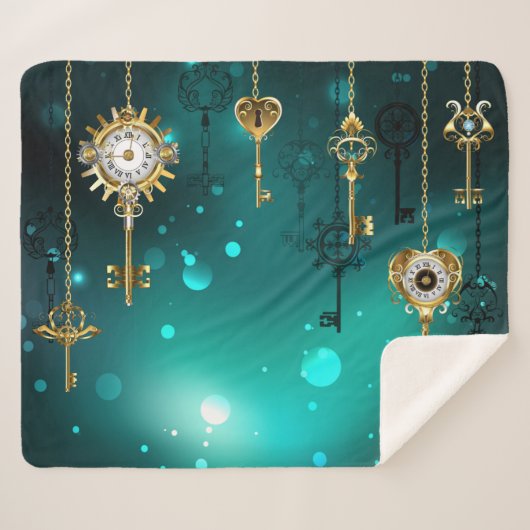 Antiek Skeleton Keys op groene achtergrond Sherpa Deken (Voorkant (horizontaal))