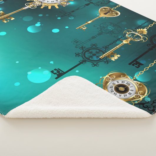 Antiek Skeleton Keys op groene achtergrond Sherpa Deken (3/4)