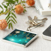 Antiek Skeleton Keys op groene achtergrond Sleutelhanger (Zijkant)