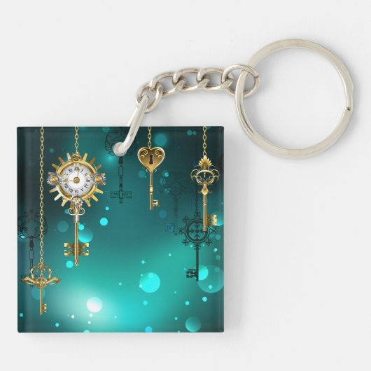 Antiek Skeleton Keys op groene achtergrond Sleutelhanger (Achterkant)