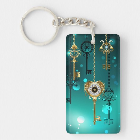 Antiek Skeleton Keys op groene achtergrond Sleutelhanger (Voorkant)