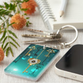 Antiek Skeleton Keys op groene achtergrond Sleutelhanger (Voorkant Rechts)