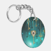 Antiek Skeleton Keys op groene achtergrond Sleutelhanger (Voorkant Links)