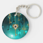 Antiek Skeleton Keys op groene achtergrond Sleutelhanger (Achterkant)