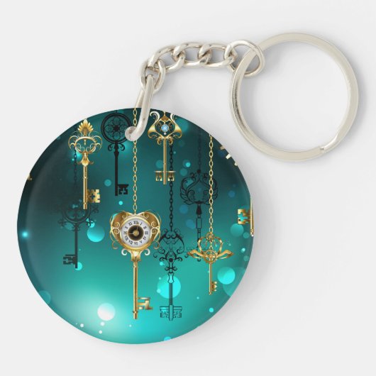 Antiek Skeleton Keys op groene achtergrond Sleutelhanger (Achterkant)