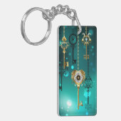 Antiek Skeleton Keys op groene achtergrond Sleutelhanger (Voorkant Links)