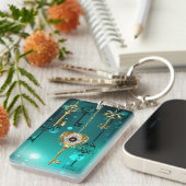 Antiek Skeleton Keys op groene achtergrond Sleutelhanger (Voorkant Rechts)