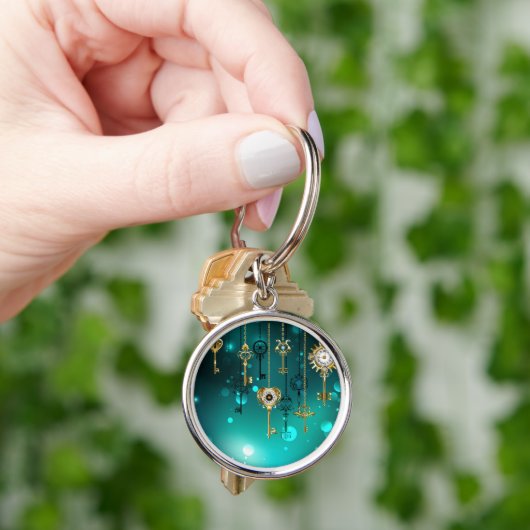 Antiek Skeleton Keys op groene achtergrond Sleutelhanger (Hand)