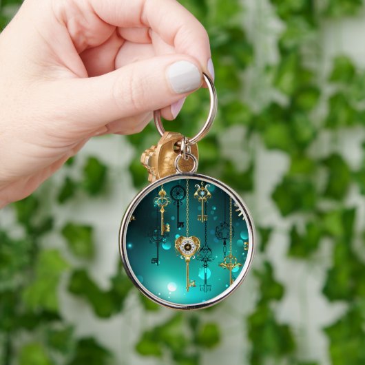 Antiek Skeleton Keys op groene achtergrond Sleutelhanger (Hand)