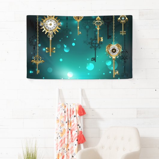 Antiek Skeleton Keys op groene achtergrond Spandoek (Insitu)