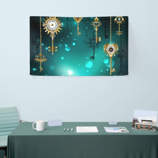 Antiek Skeleton Keys op groene achtergrond Spandoek (Beurs)