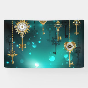 Antiek Skeleton Keys op groene achtergrond Spandoek