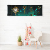 Antiek Skeleton Keys op groene achtergrond Spandoek (Insitu)