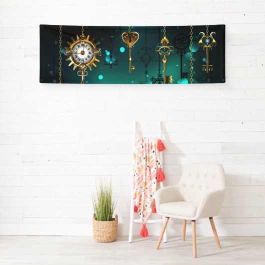 Antiek Skeleton Keys op groene achtergrond Spandoek (Insitu)