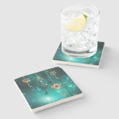 Antiek Skeleton Keys op groene achtergrond Stenen Onderzetter (Zijkant)