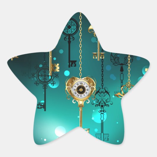 Antiek Skeleton Keys op groene achtergrond Ster Sticker (Voorkant)