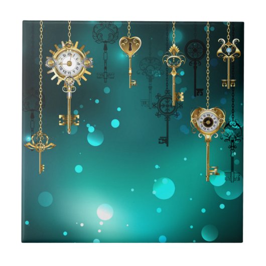 Antiek Skeleton Keys op groene achtergrond Tegeltje (Voorkant)