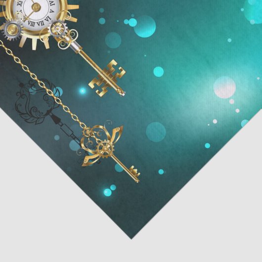 Antiek Skeleton Keys op groene achtergrond Tissuepapier (Detail)