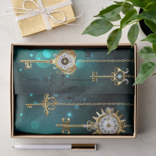 Antiek Skeleton Keys op groene achtergrond Tissuepapier (Geschenk)