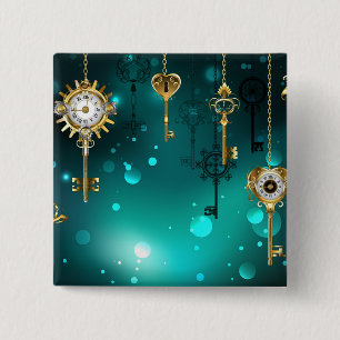 Antiek Skeleton Keys op groene achtergrond Vierkante Button 5,1 Cm