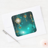 Antiek Skeleton Keys op groene achtergrond Vierkante Sticker (Envelop)