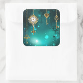 Antiek Skeleton Keys op groene achtergrond Vierkante Sticker (Tas)