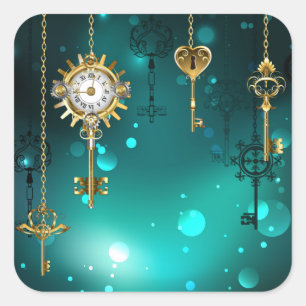 Antiek Skeleton Keys op groene achtergrond Vierkante Sticker