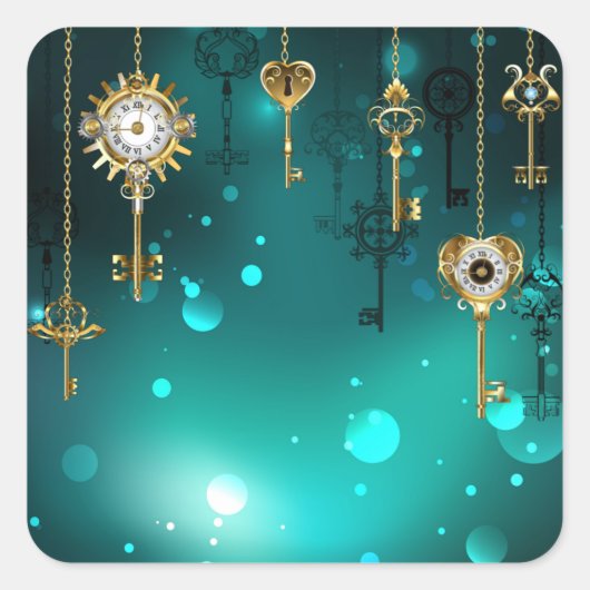 Antiek Skeleton Keys op groene achtergrond Vierkante Sticker (Voorkant)