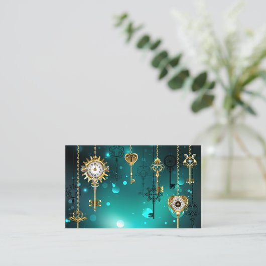 Antiek Skeleton Keys op groene achtergrond Visitekaartje (Staand voorkant)