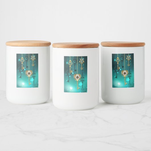 Antiek Skeleton Keys op groene achtergrond Voedselcontainer Etiket (Flessen)