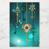 Antiek Skeleton Keys op groene achtergrond Voedselcontainer Etiket (Enkel label)