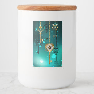 Antiek Skeleton Keys op groene achtergrond Voedselcontainer Etiket