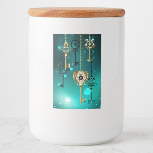 Antiek Skeleton Keys op groene achtergrond Voedselcontainer Etiket (Voorkant)