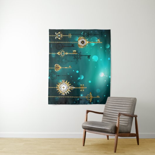 Antiek Skeleton Keys op groene achtergrond Wandkleed (In situ)