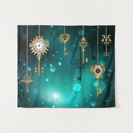 Antiek Skeleton Keys op groene achtergrond Wandkleed (Voorkant (horizontaal))