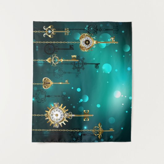 Antiek Skeleton Keys op groene achtergrond Wandkleed (Voorkant)