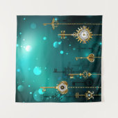 Antiek Skeleton Keys op groene achtergrond Wandkleed (Voorkant (horizontaal))