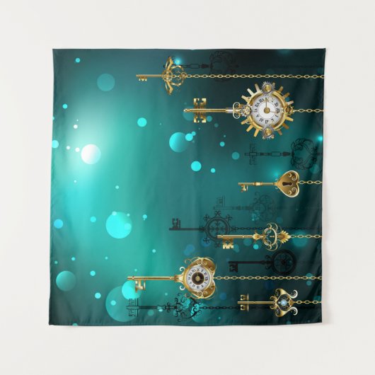 Antiek Skeleton Keys op groene achtergrond Wandkleed (Voorkant (horizontaal))