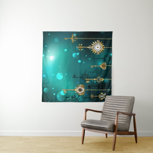 Antiek Skeleton Keys op groene achtergrond Wandkleed (In Situ (horizontaal))