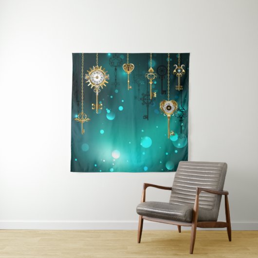 Antiek Skeleton Keys op groene achtergrond Wandkleed (In situ)