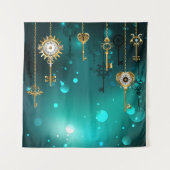 Antiek Skeleton Keys op groene achtergrond Wandkleed (Voorkant)