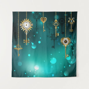 Antiek Skeleton Keys op groene achtergrond Wandkleed