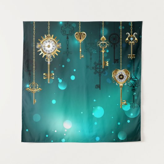 Antiek Skeleton Keys op groene achtergrond Wandkleed (Voorkant)