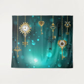 Antiek Skeleton Keys op groene achtergrond Wandkleed (Voorkant (horizontaal))