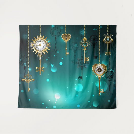 Antiek Skeleton Keys op groene achtergrond Wandkleed (Voorkant (horizontaal))