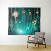 Antiek Skeleton Keys op groene achtergrond Wandkleed (In Situ (horizontaal))