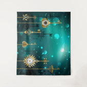 Antiek Skeleton Keys op groene achtergrond Wandkleed (Voorkant)